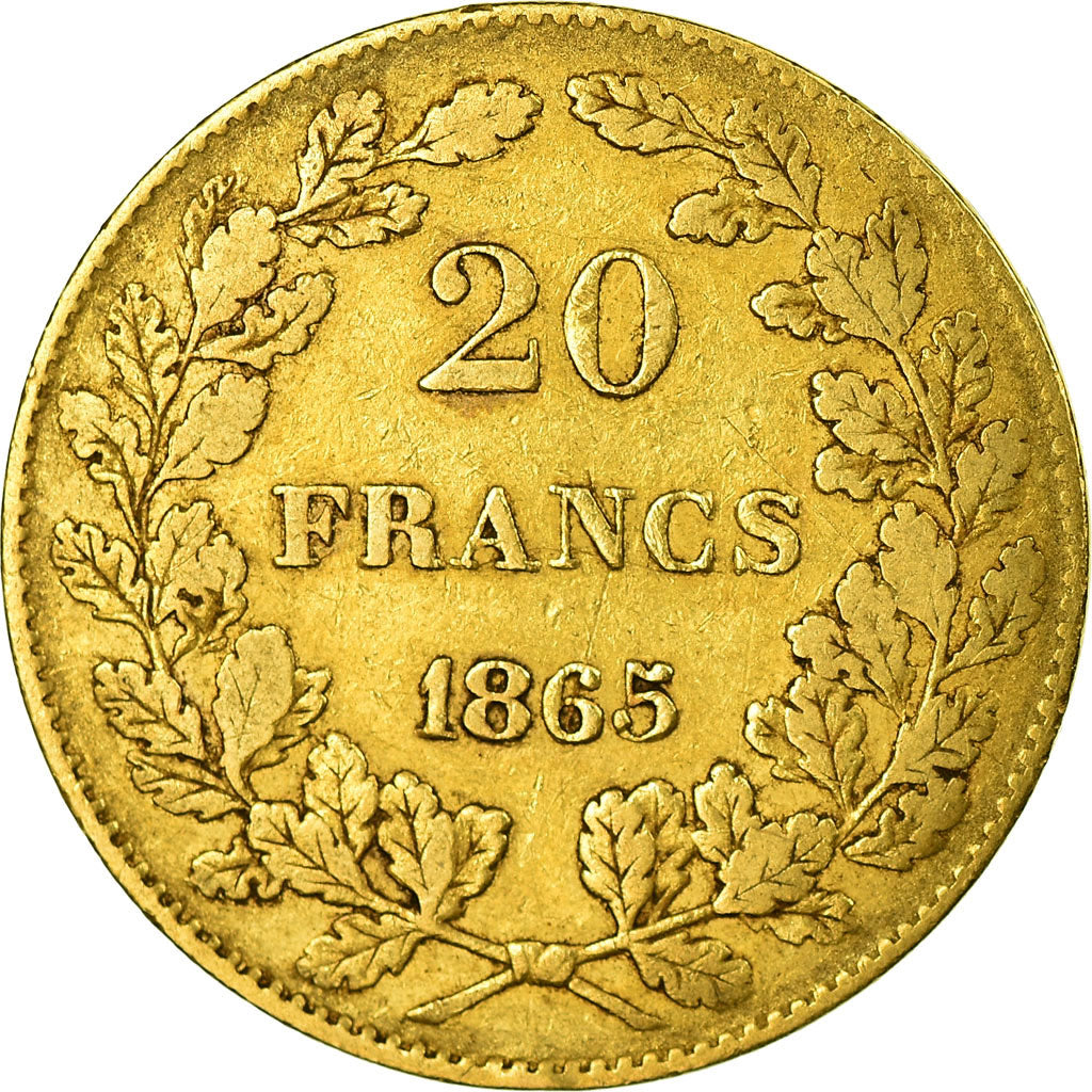 Moneta, Belgio, Leopold I, 20 Francs, 20 Frank, 1865, MB+, Oro, KM:23