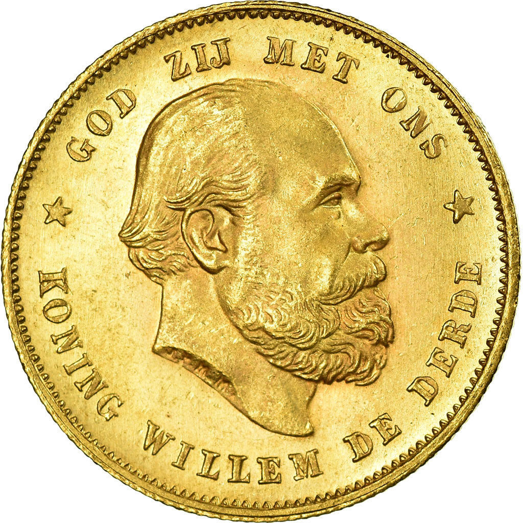 Coin, Netherlands, William III, 10 Gulden, 1879, MS(64), Gold, KM:106