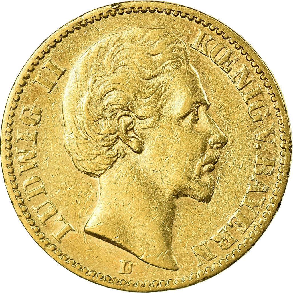 Coin, German States, BAVARIA, Ludwig II, 20 Mark, 1874, Munich, EF(40-45), Gold