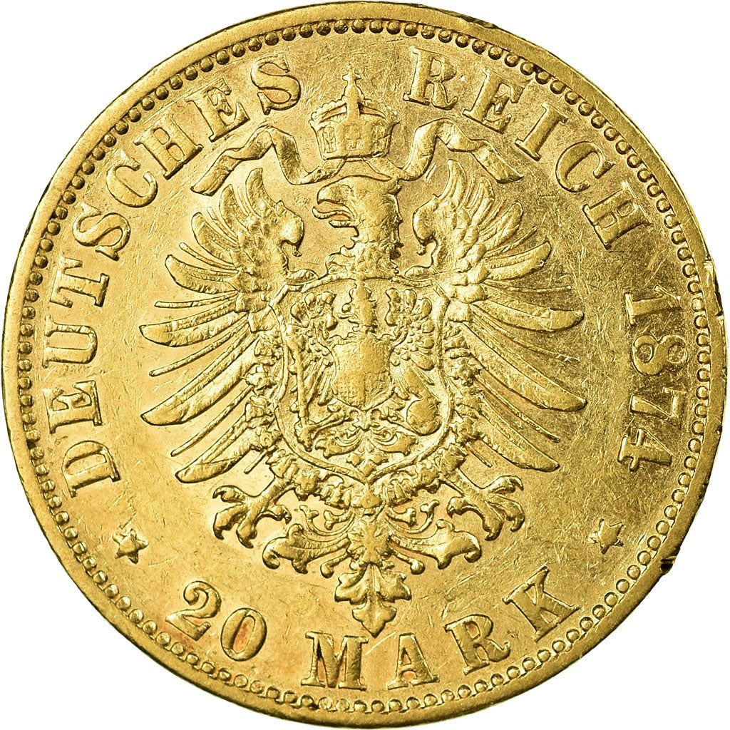 Coin, German States, BAVARIA, Ludwig II, 20 Mark, 1874, Munich, EF(40-45), Gold