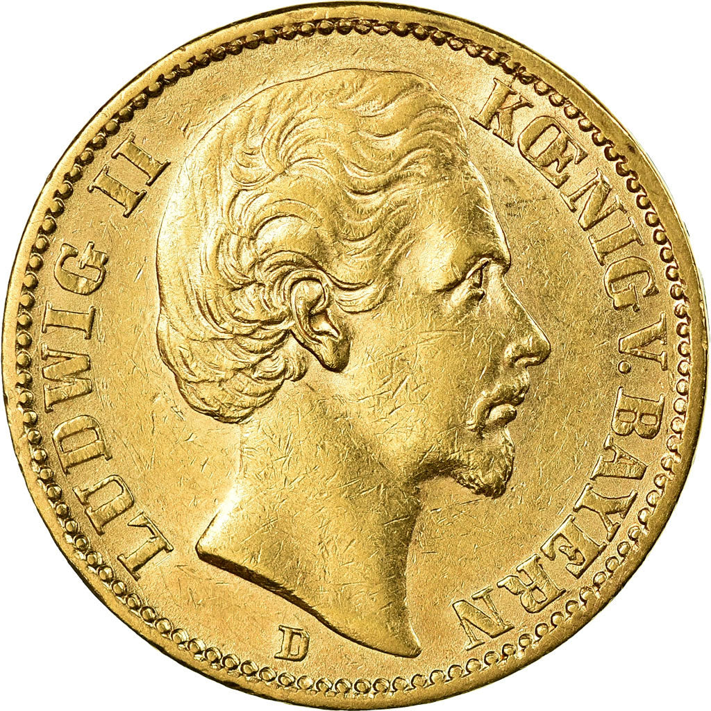 Coin, German States, BAVARIA, Ludwig II, 20 Mark, 1876, Munich, EF(40-45), Gold
