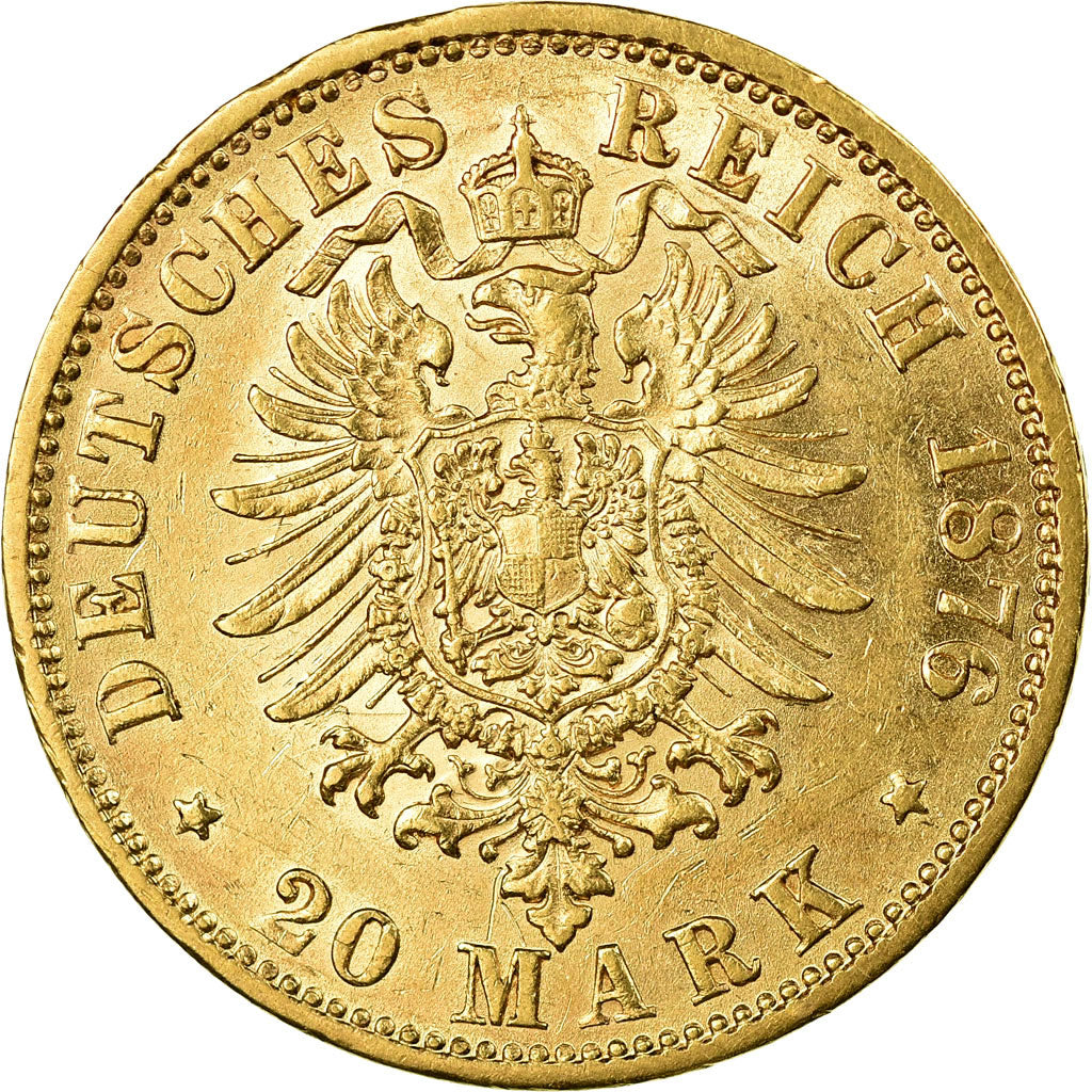 Coin, German States, BAVARIA, Ludwig II, 20 Mark, 1876, Munich, EF(40-45), Gold