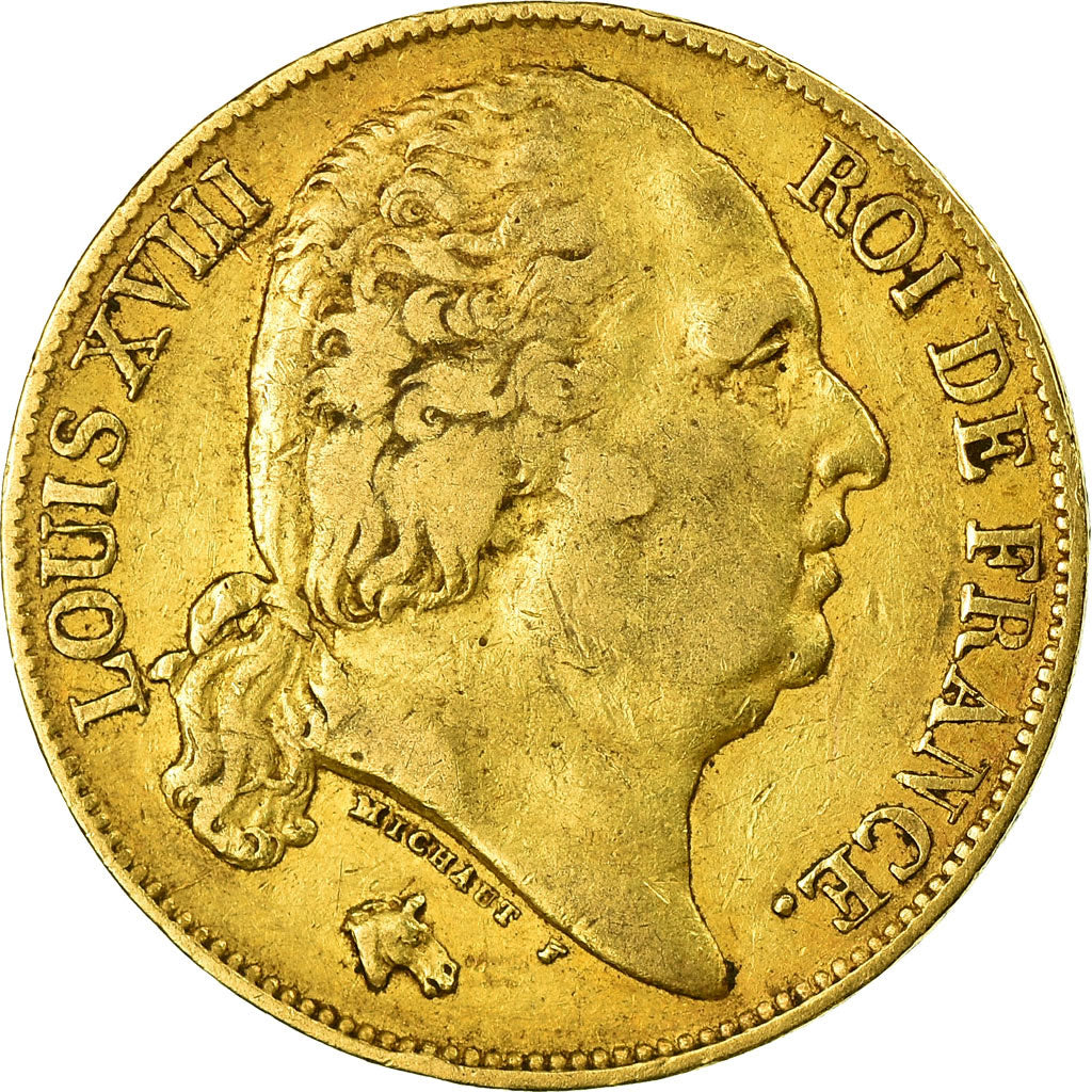 Moneta, Francia, Louis XVIII, 20 Francs, 1819, Paris, BB, Oro, KM:712.1