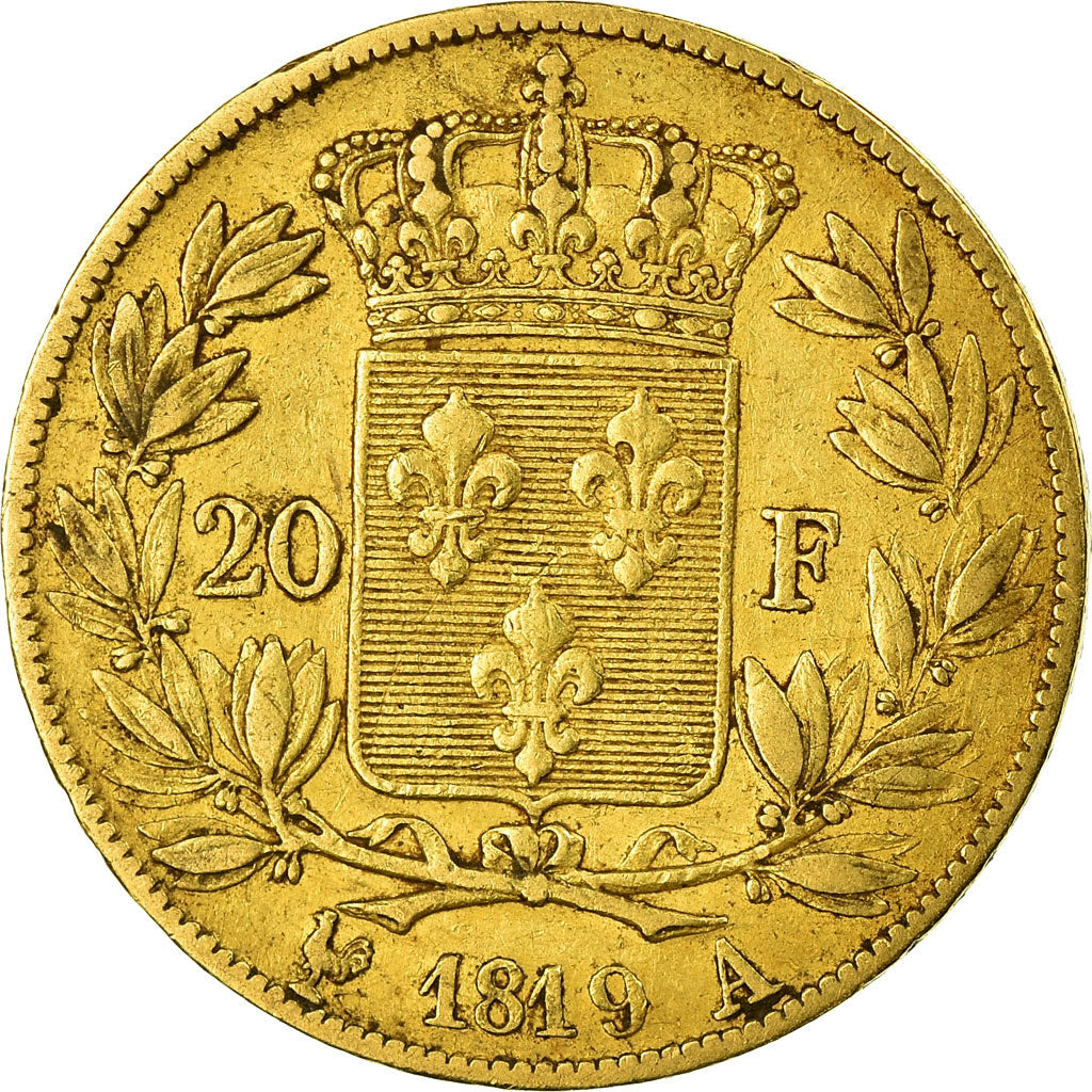 Moneta, Francia, Louis XVIII, 20 Francs, 1819, Paris, BB, Oro, KM:712.1