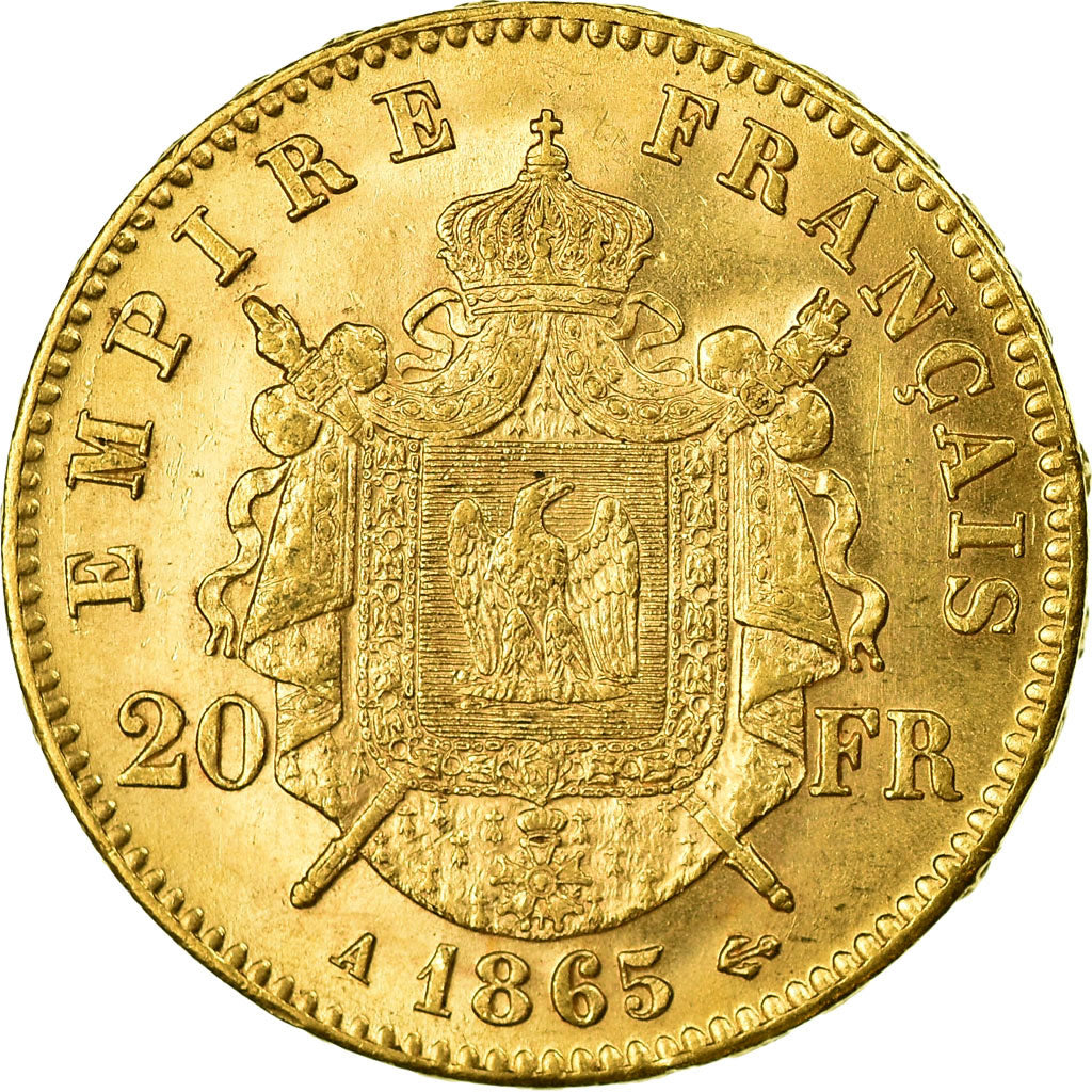 Münze, Frankreich, Napoleon III, 20 Francs, 1865, Paris, SS+, Gold, KM:801.1