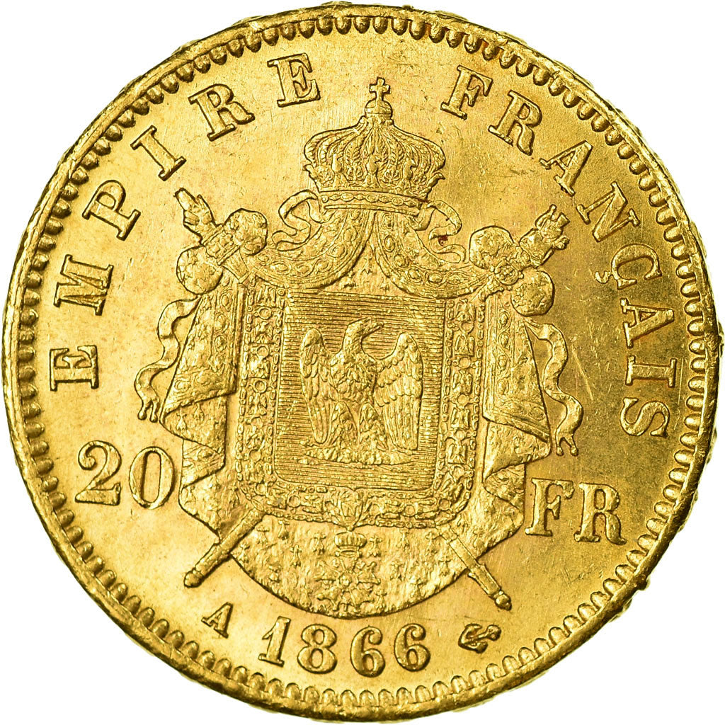 Moneda, Francia, Napoleon III, 20 Francs, 1866, Paris, EBC+, Oro, KM:801.1