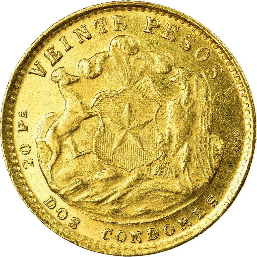 Coin, Chile, 20 Pesos, 1926, AU(50-53), Gold, KM:168