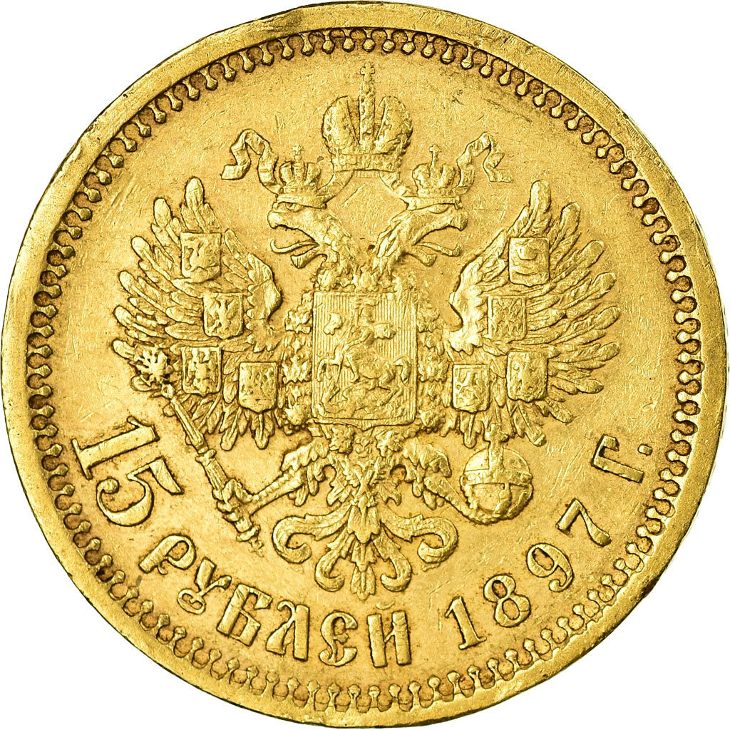Moneta, Russia, Nicholas II, 15 Roubles, 1897, St. Petersburg, BB, Oro, KM:65.1