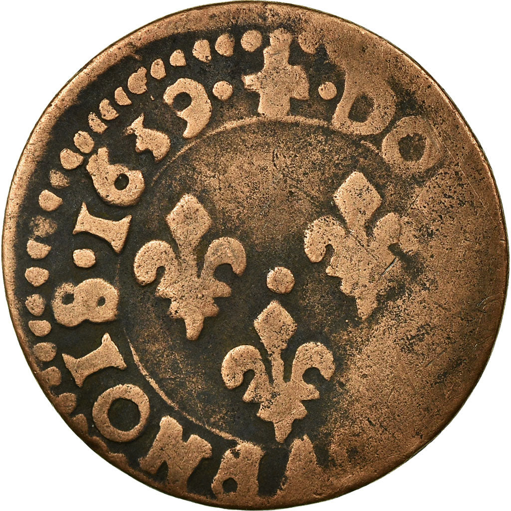 Munten, Frankrijk, Louis XIII, Double Tournois, 1639, Bordeaux, FR, Koper