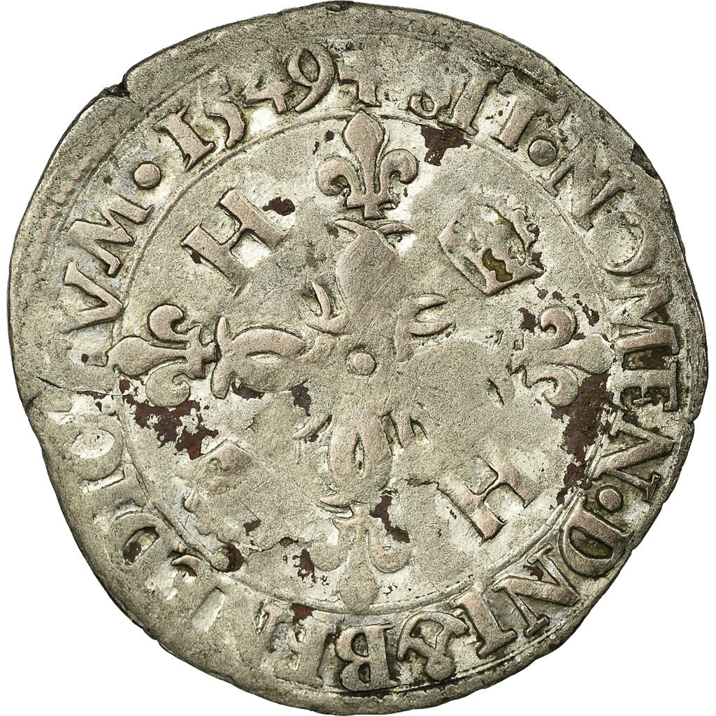 Coin, France, Henri II, Douzain aux croissants, 1549, Rouen, VF(20-25), Billon