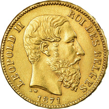 Moneta, Belgia, Leopold II, 20 Francs, 20 Frank, 1871, AU(50-53), Złoto, KM:37