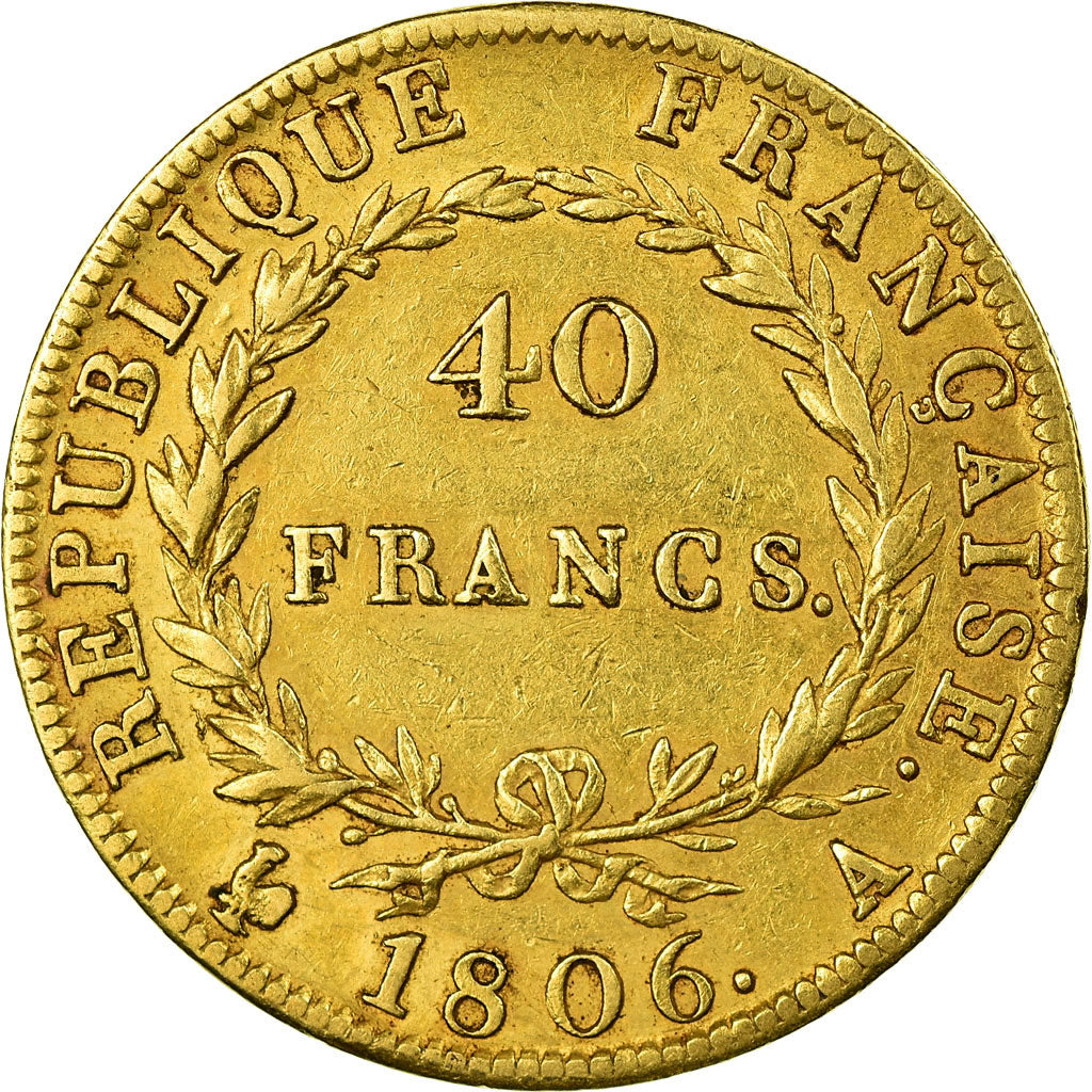 Moneta, Francia, Napoléon I, 40 Francs, 1806, Paris, BB, Oro, KM:675.1