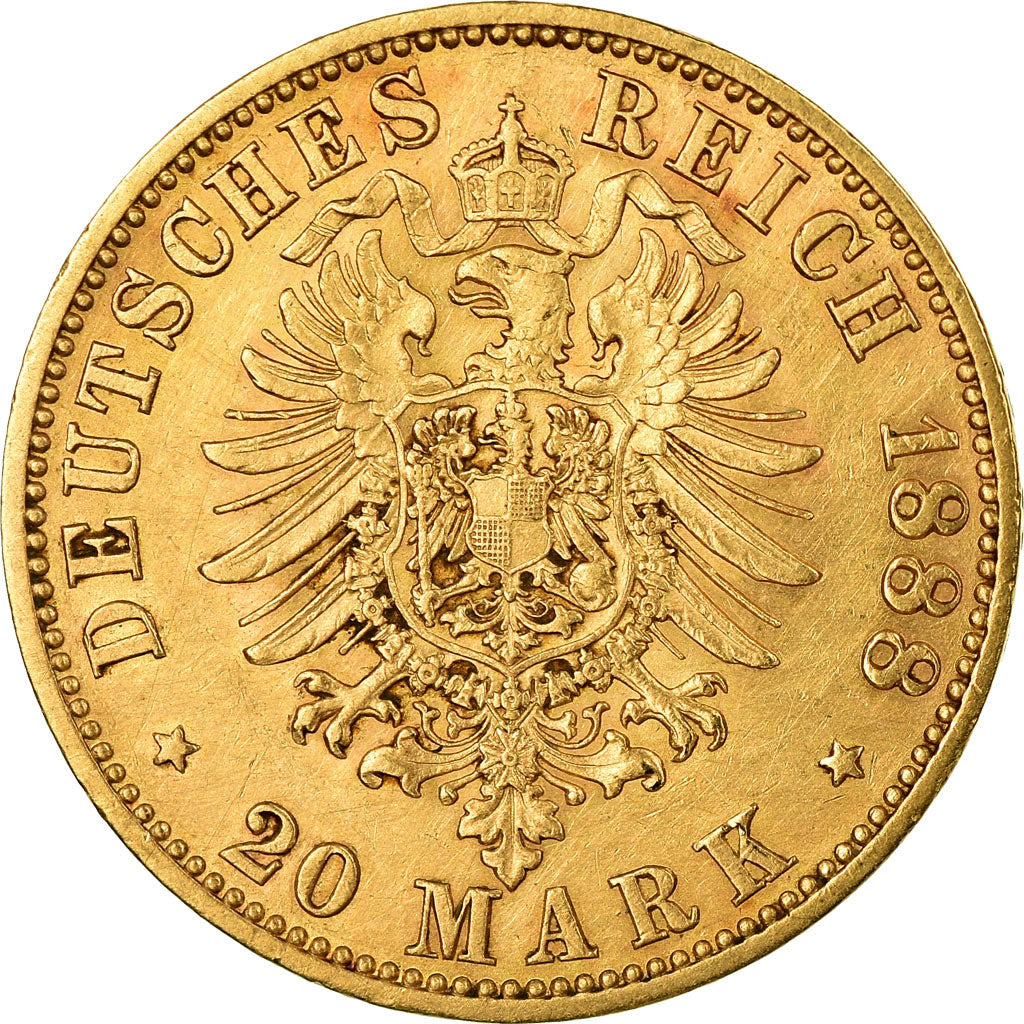 Coin, German States, PRUSSIA, Friedrich III, 20 Mark, 1888, Berlin, AU(50-53)