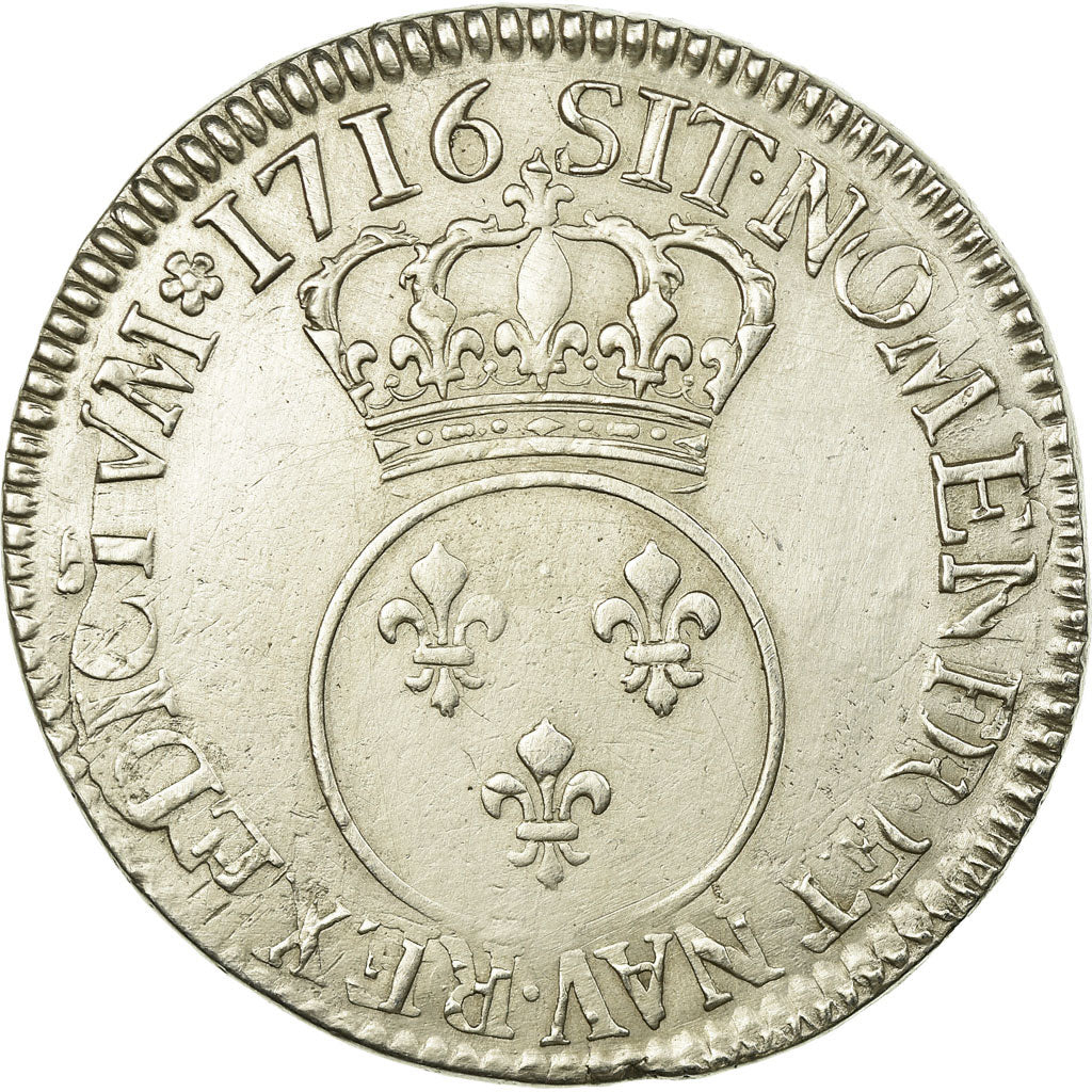 Coin, France, Louis XV, Ecu Vertugadin, 1716, Paris, VF(30-35), Silver
