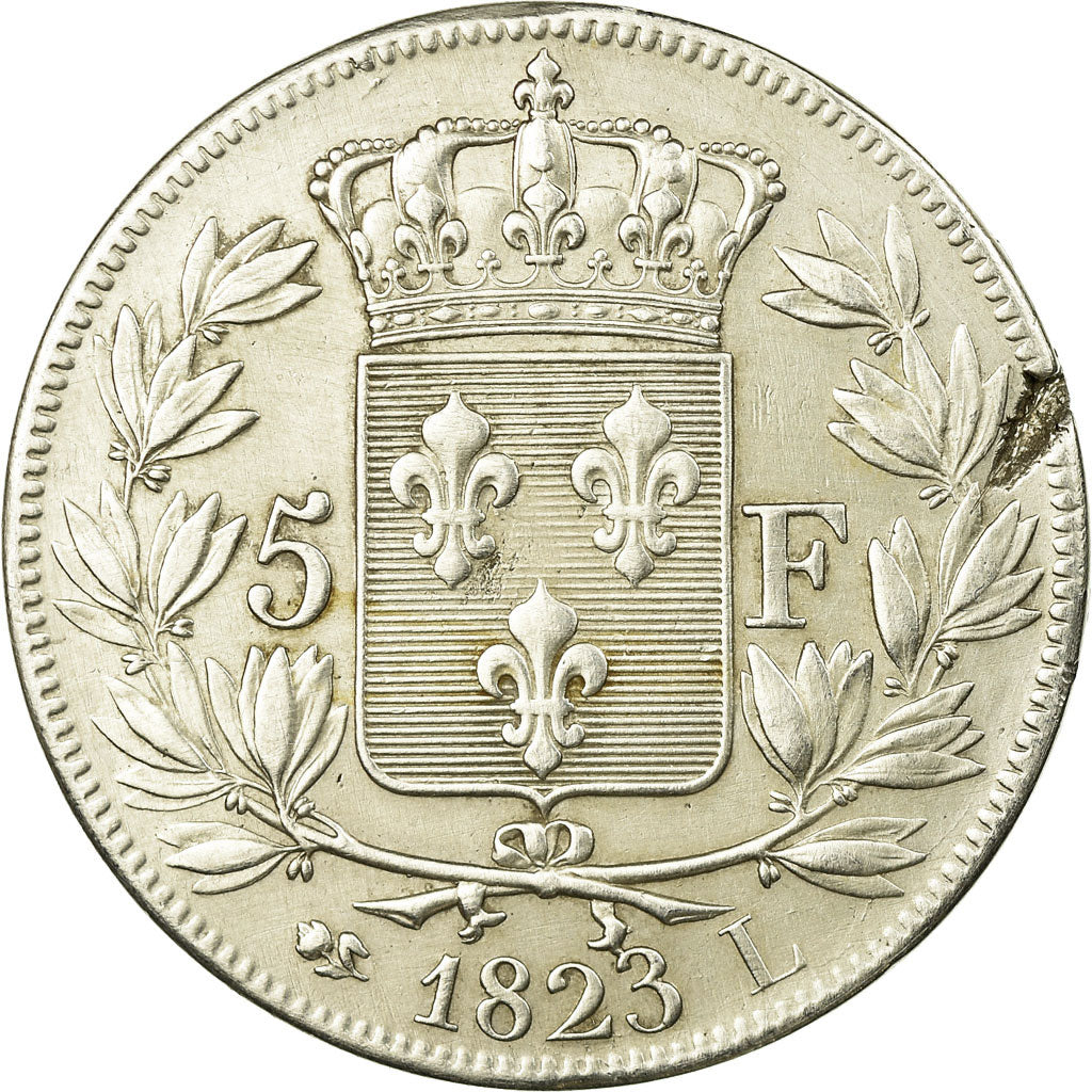 Moneta, Francja, Louis XVIII, 5 Francs, 1823, Bayonne, EF(40-45), Srebro