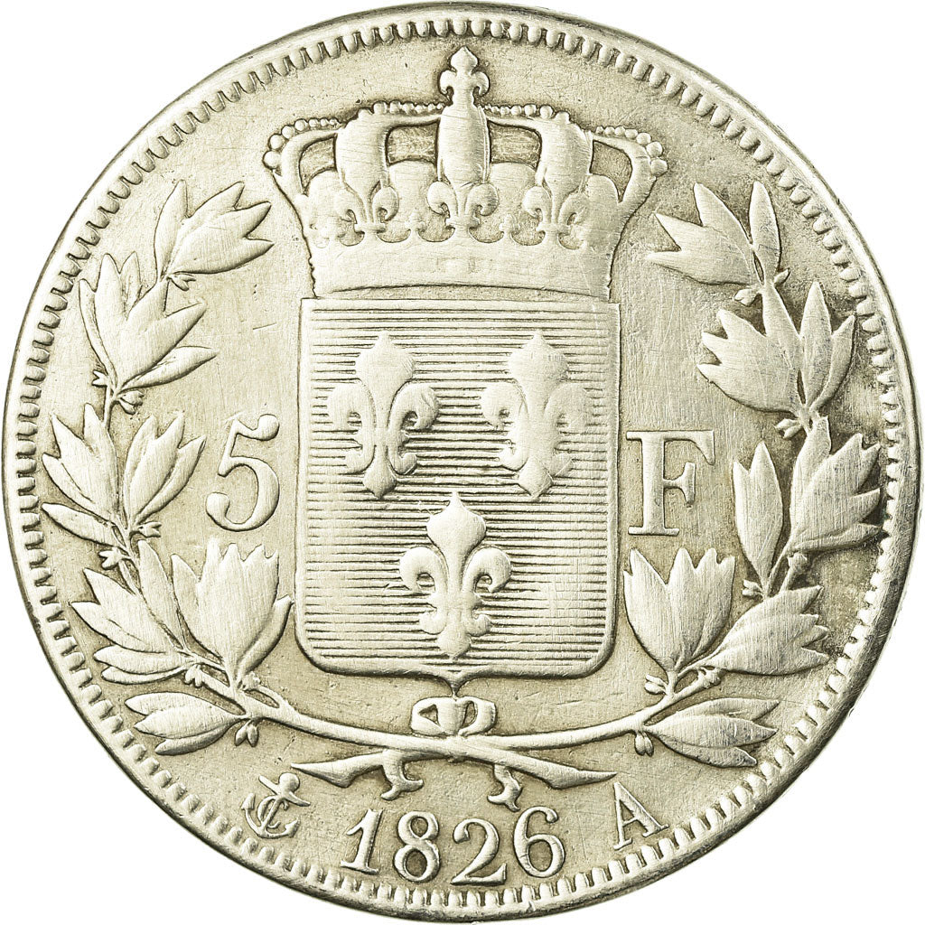 Moeda, França, Charles X, 5 Francs, 1826, Paris, VF(30-35), Prata, KM:720.1