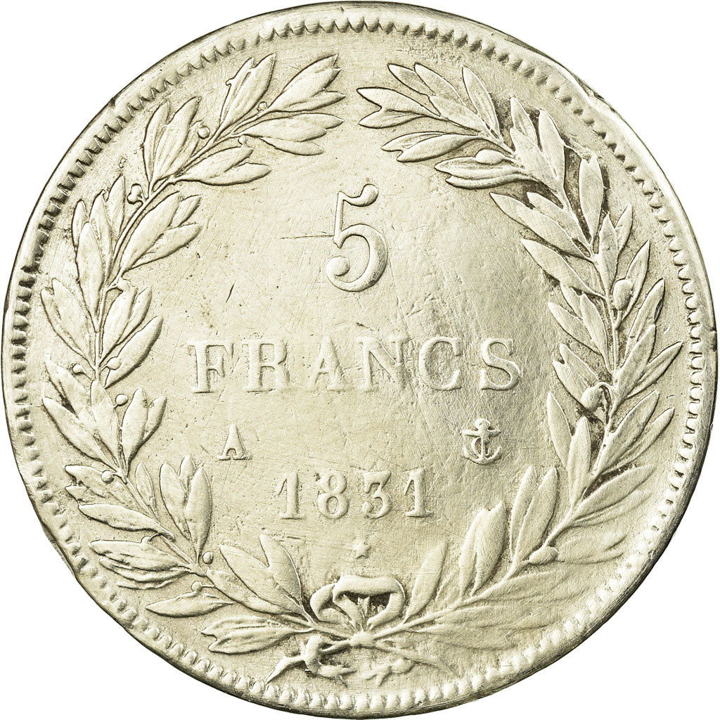 Moeda, França, Louis-Philippe, 5 Francs, 1831, Paris, VF(30-35), Prata