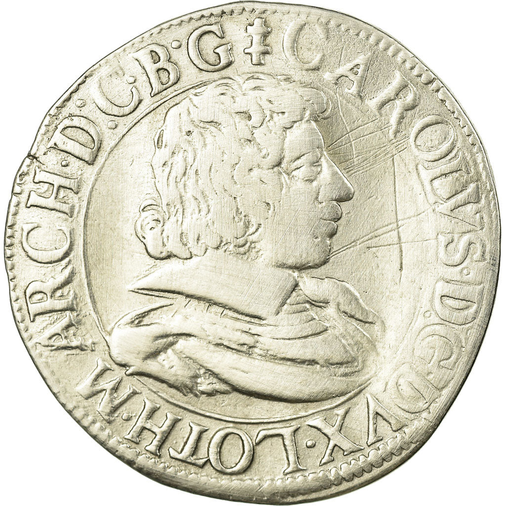 Coin, France, LORRAINE, Charles IV, Teston, 1628/7, Nancy, VF(30-35), Silver
