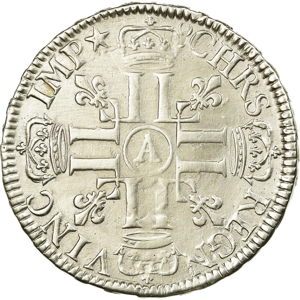 Moeda, França, Louis XIV, Ecu aux 8 L, 1690, Paris, VF(30-35), Prata