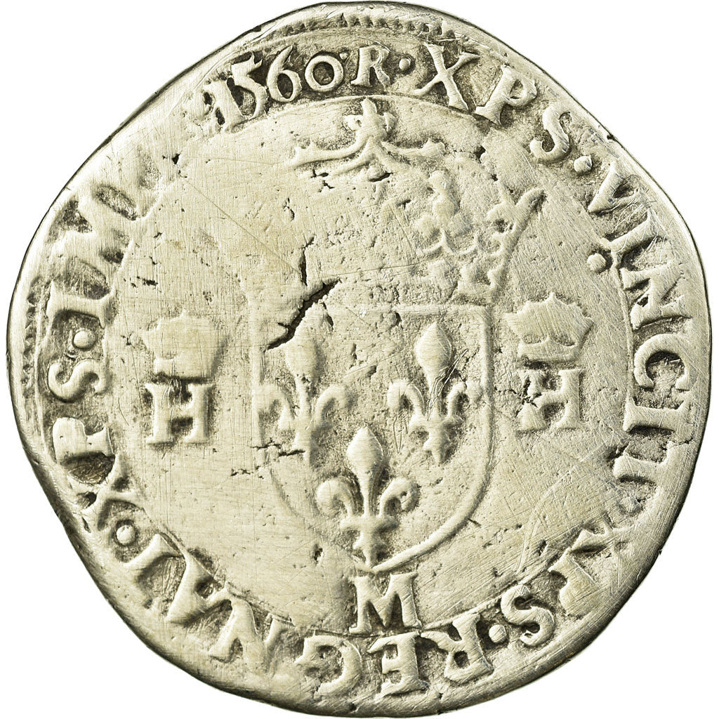 Coin, France, François II, Teston, 1560, Toulouse, F(12-15), Silver