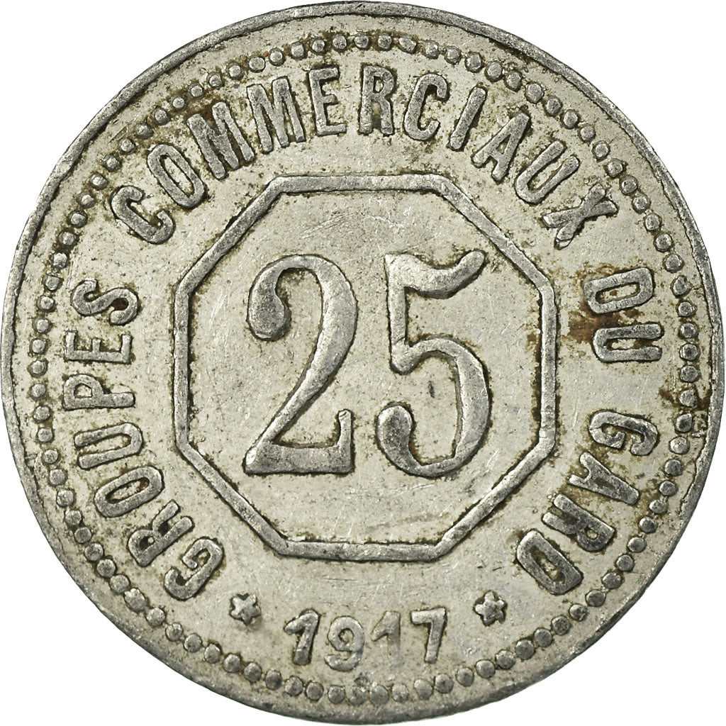 Moneda, Francia, Groupes Commerciaux du Gard, 25 Centimes, 1917, MBC, Aluminio