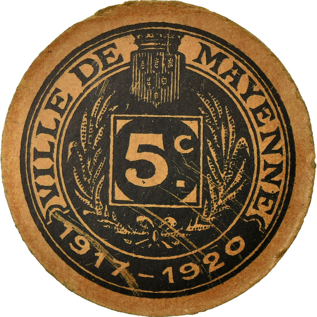 Moneda, Francia, Ville de Mayenne, Mayenne, 5 Centimes, 1917-20, EBC, Cardboard