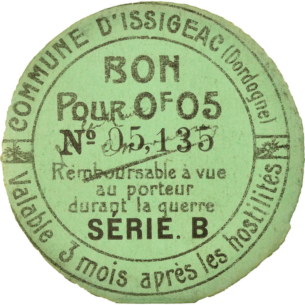 Monnaie, France, Commune d'Issigeac, Issigeac, 0.05 Franc, SUP, Carton