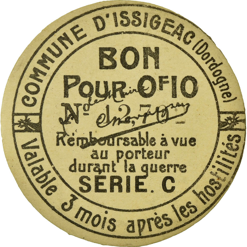 Moeda, França, Commune d'Issigeac, Issigeac, 0.10 Franc, AU(55-58), Cardboard