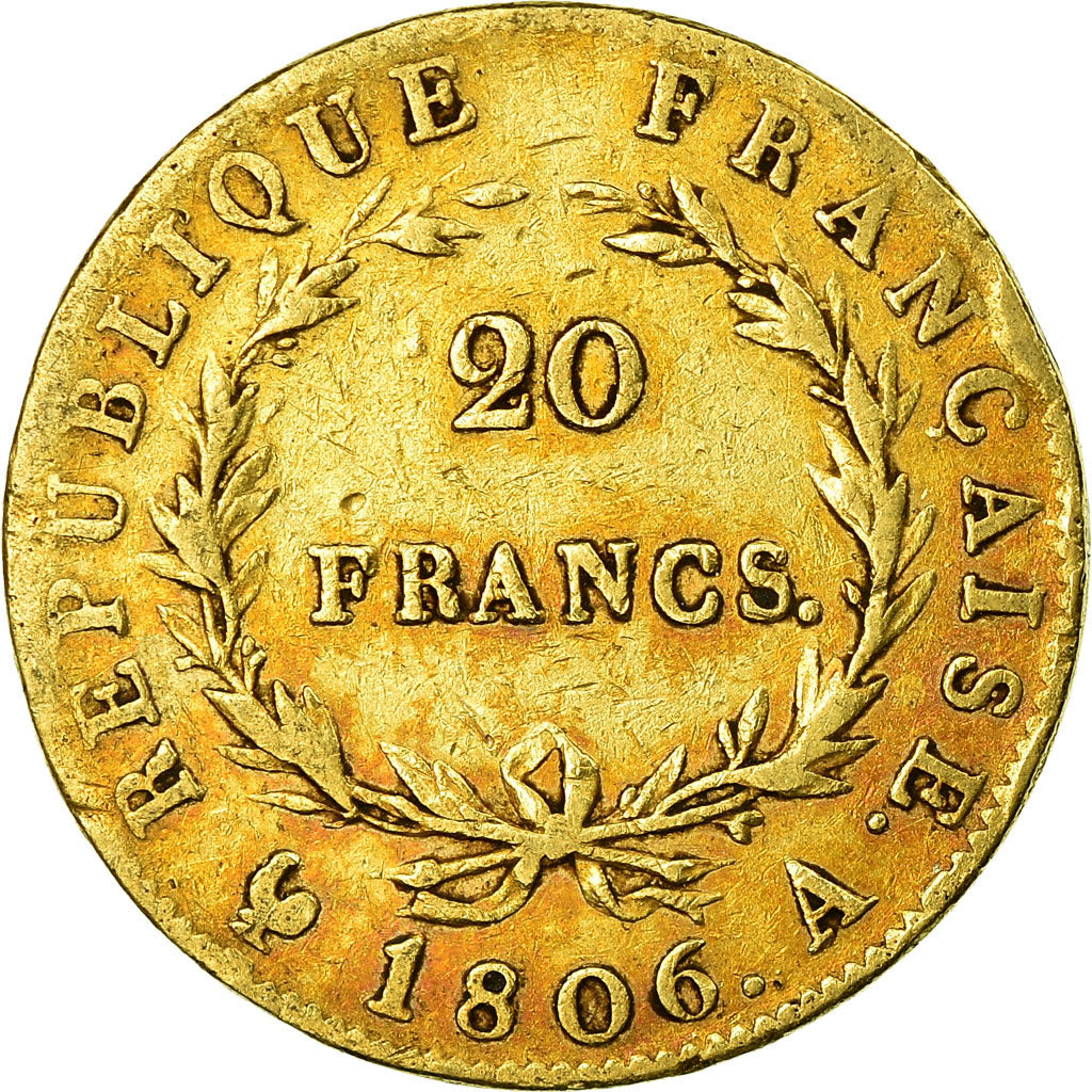 Moneda, Francia, Napoléon I, 20 Francs, 1806, Paris, BC+, Oro, KM:674.1