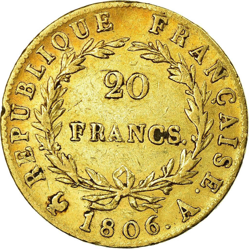 Moneta, Francia, Napoléon I, 20 Francs, 1806, Paris, MB+, Oro, KM:674.1