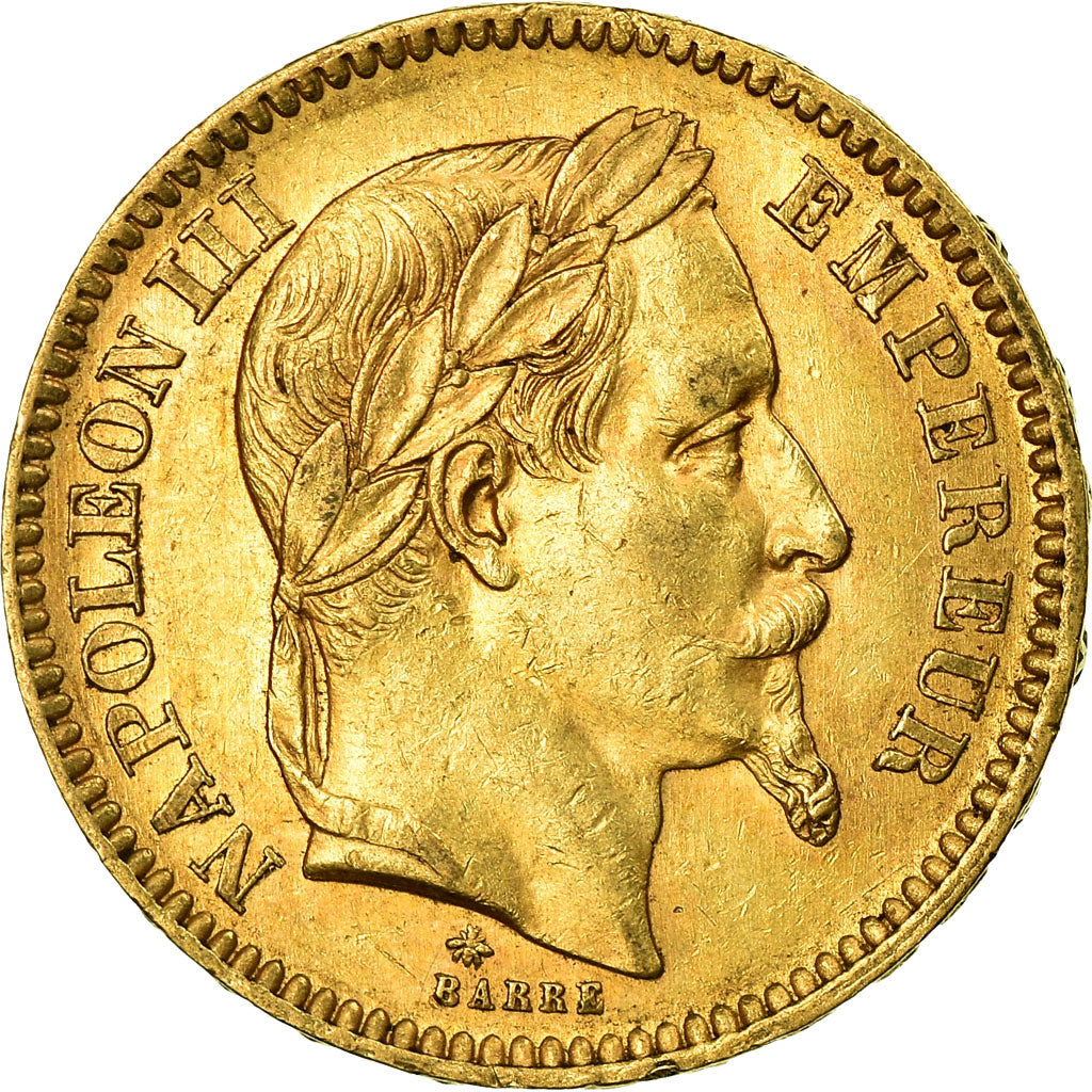 Moneta, Francja, Napoleon III, 20 Francs, 1865, Paris, AU(50-53), Złoto