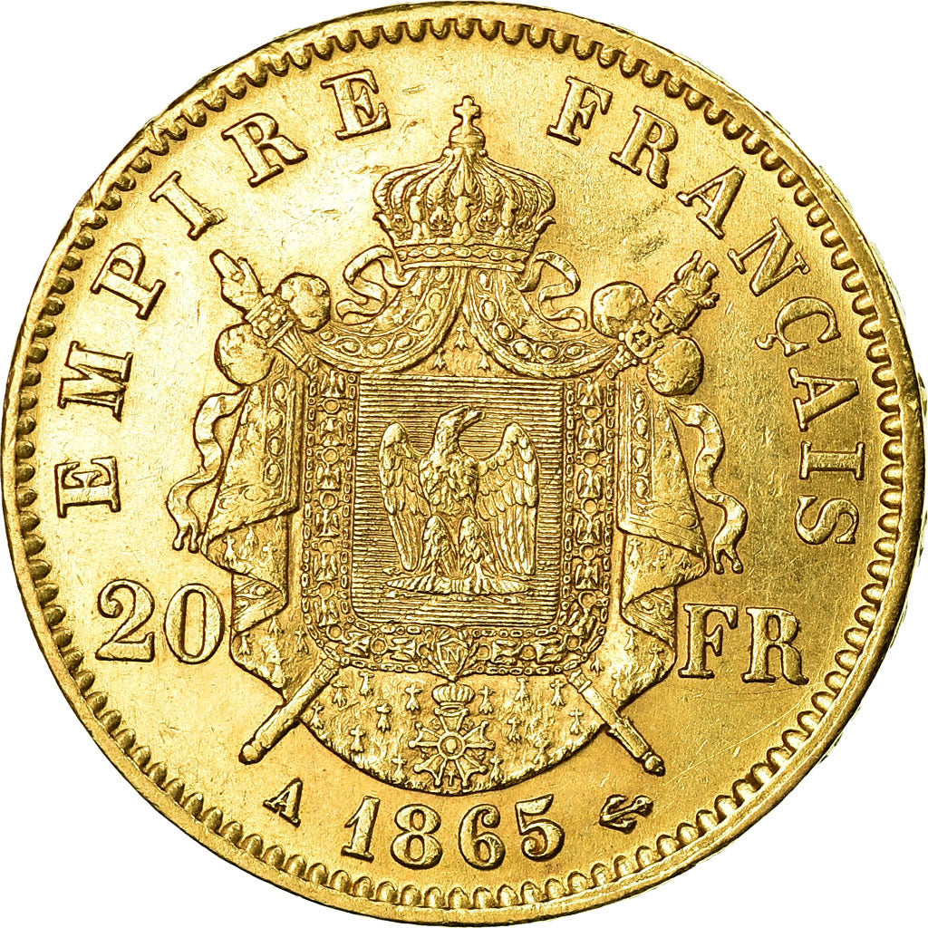 Munten, Frankrijk, Napoleon III, 20 Francs, 1865, Paris, ZF+, Goud, KM:801.1