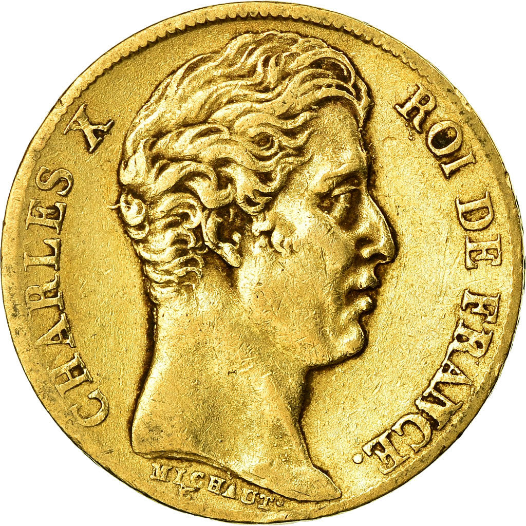 Moneta, Francia, Charles X, 20 Francs, 1828, Paris, MB+, Oro, KM:726.1