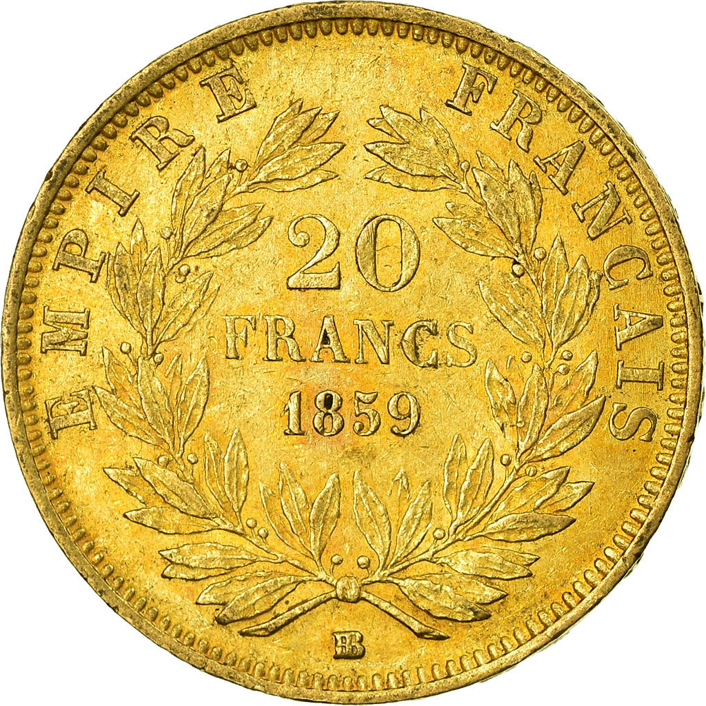 Munten, Frankrijk, Napoleon III, 20 Francs, 1859, Strasbourg, ZF+, Goud