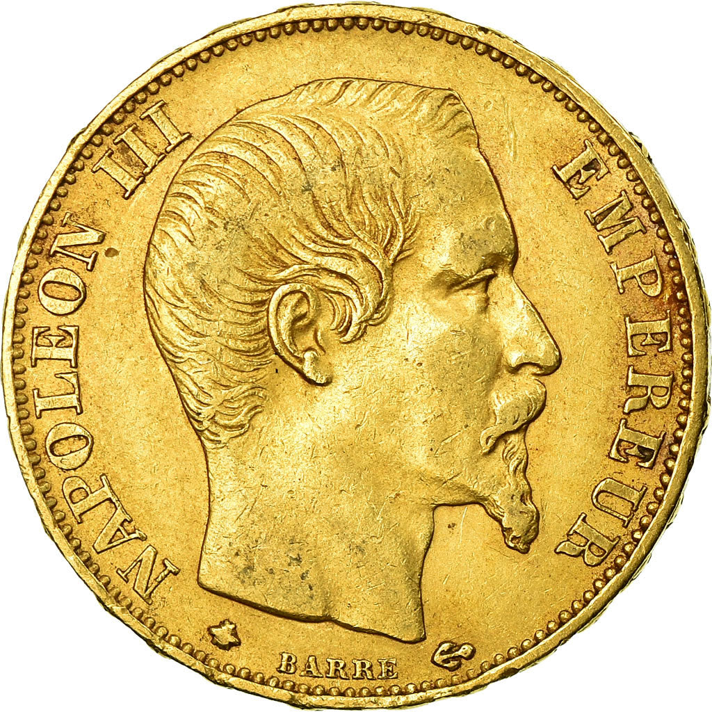 Moneta, Francia, Napoleon III, 20 Francs, 1860, Strasbourg, BB, Oro, KM:781.2