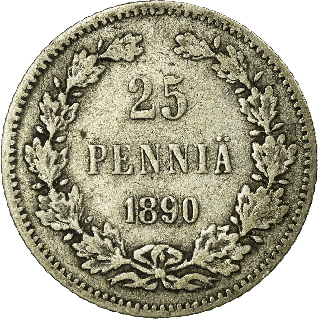 Coin, Finland, Nicholas II, 25 Penniä, 1890, VF(20-25), Silver, KM:6.2