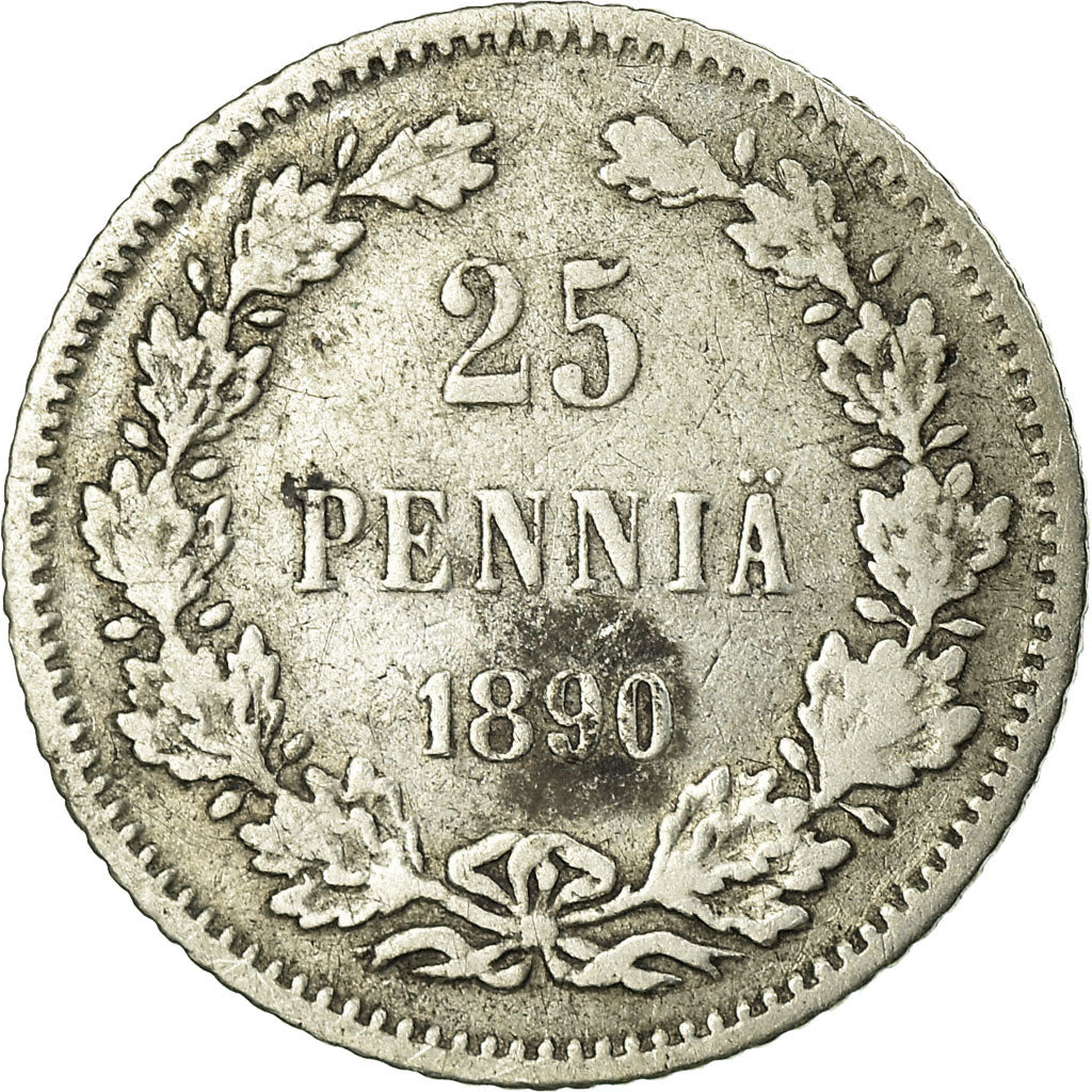 Coin, Finland, Nicholas II, 25 Penniä, 1890, VF(30-35), Silver, KM:6.2