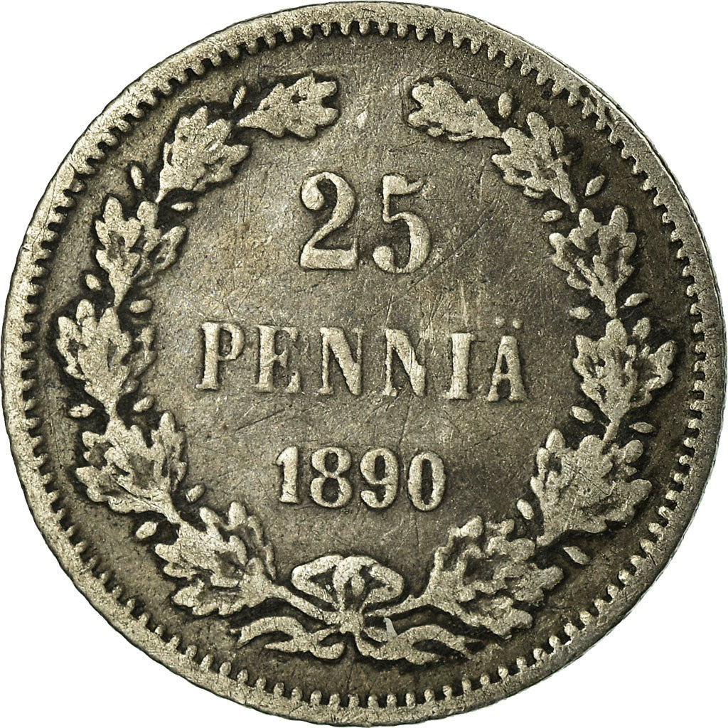 Coin, Finland, Nicholas II, 25 Penniä, 1890, VF(30-35), Silver, KM:6.2