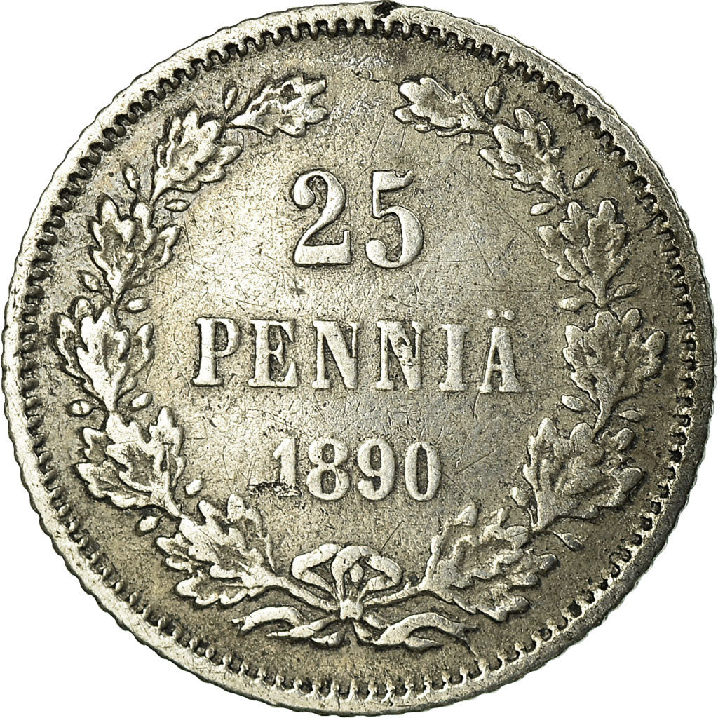 Coin, Finland, Nicholas II, 25 Penniä, 1890, EF(40-45), Silver, KM:6.2