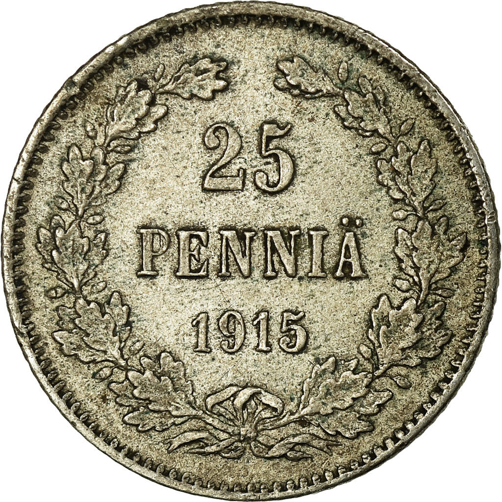 Monnaie, Finlande, Nicholas II, 25 Penniä, 1915, TTB+, Argent, KM:6.2