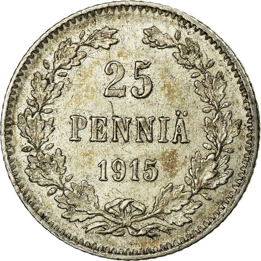 Coin, Finland, Nicholas II, 25 Penniä, 1915, AU(55-58), Silver, KM:6.2