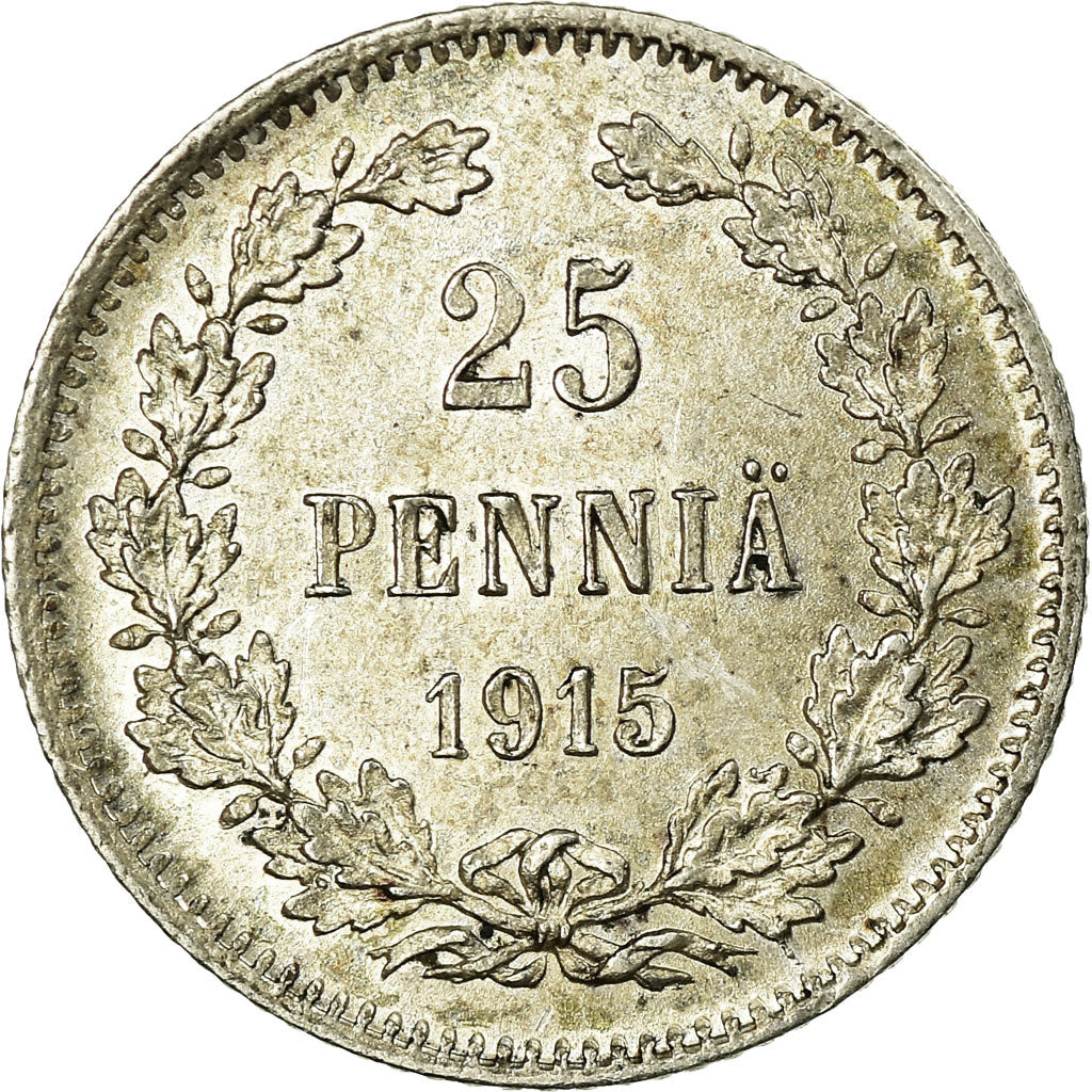 Coin, Finland, Nicholas II, 25 Penniä, 1915, MS(60-62), Silver, KM:6.2