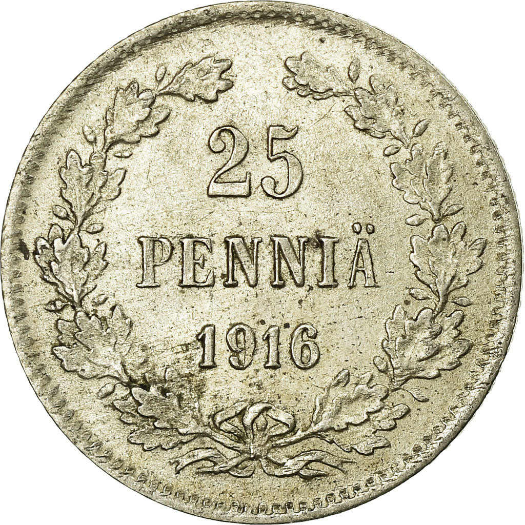 Coin, Finland, Nicholas II, 25 Penniä, 1916, MS(60-62), Silver, KM:6.2