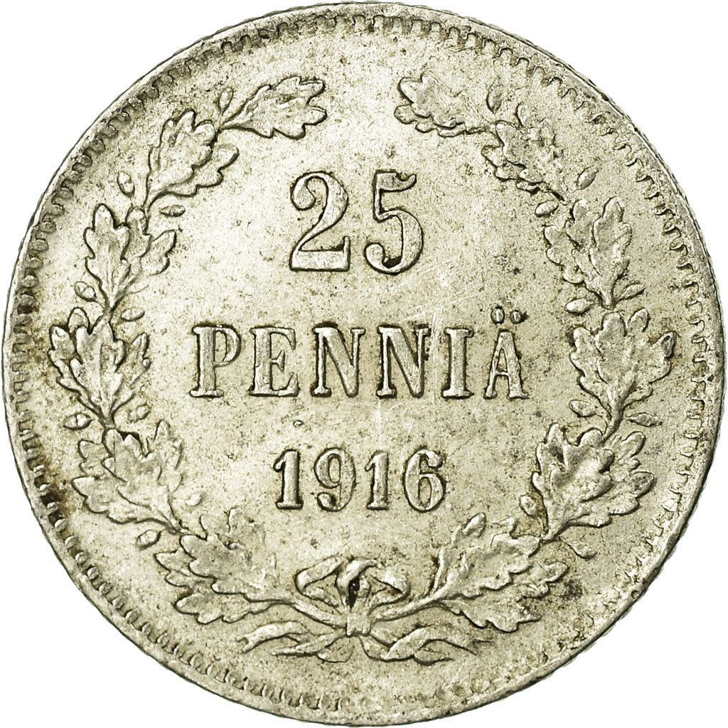 Coin, Finland, Nicholas II, 25 Penniä, 1916, MS(60-62), Silver, KM:6.2