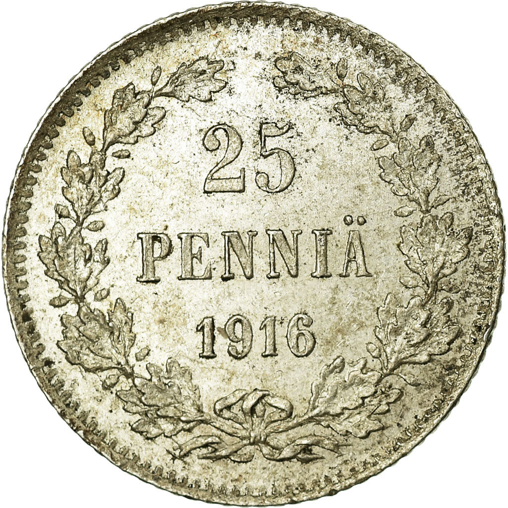 Coin, Finland, Nicholas II, 25 Penniä, 1916, MS(63), Silver, KM:6.2