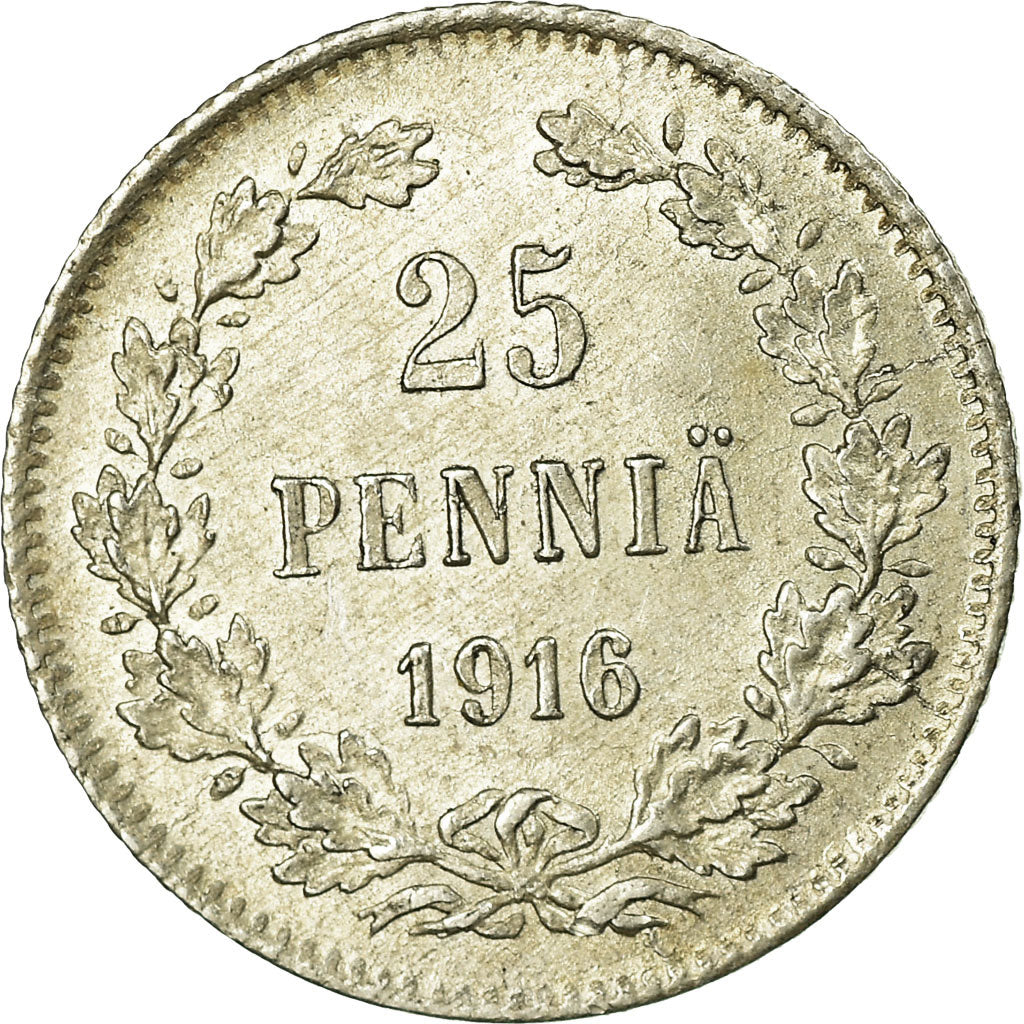 Coin, Finland, Nicholas II, 25 Penniä, 1916, MS(64), Silver, KM:6.2
