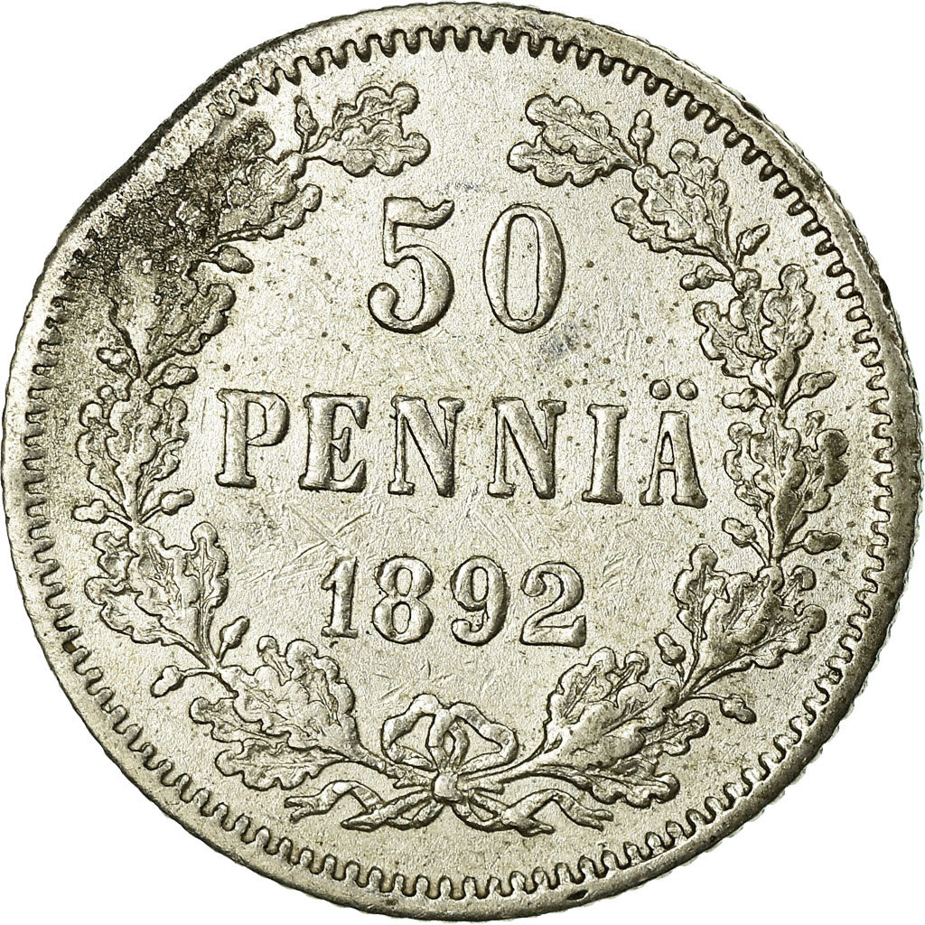 Coin, Finland, Nicholas II, 50 Penniä, 1892, VF(30-35), Silver, KM:2.2
