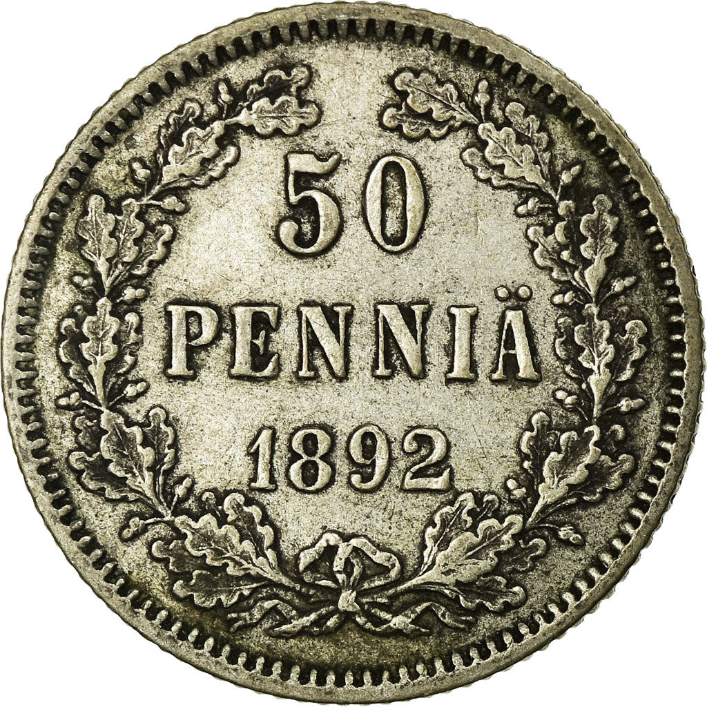 Coin, Finland, Nicholas II, 50 Penniä, 1892, AU(50-53), Silver, KM:2.2