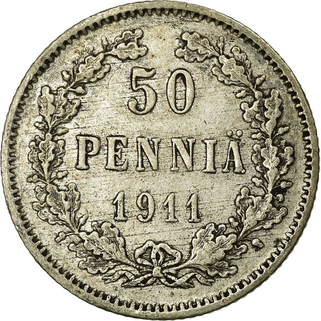 Coin, Finland, Nicholas II, 50 Penniä, 1911, AU(50-53), Silver, KM:2.2