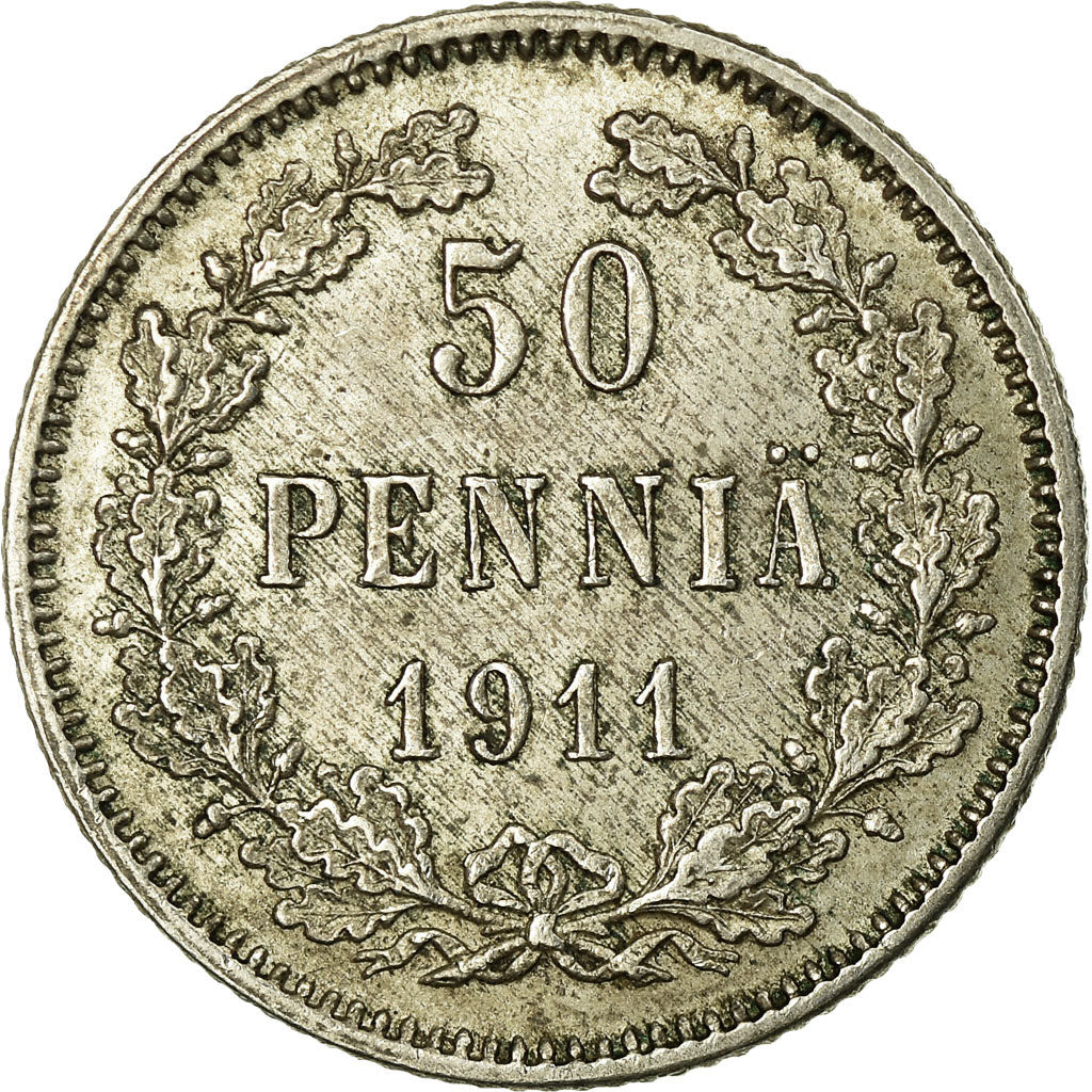 Coin, Finland, Nicholas II, 50 Penniä, 1911, AU(55-58), Silver, KM:2.2